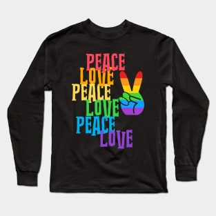 PEACE Sign Hand Rainbow Retro Love Long Sleeve T-Shirt